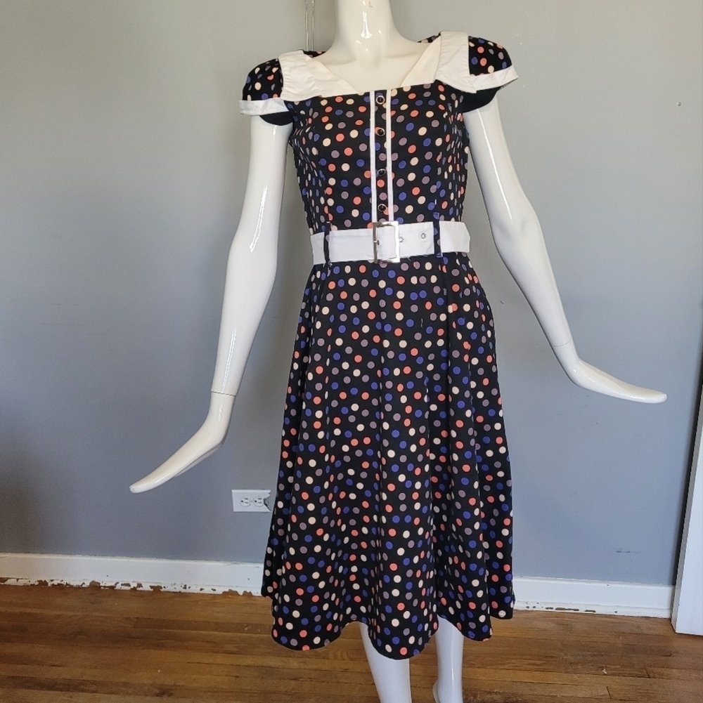 Hearts and Roses Polka Dot Belted Dress, GUC, Size 6